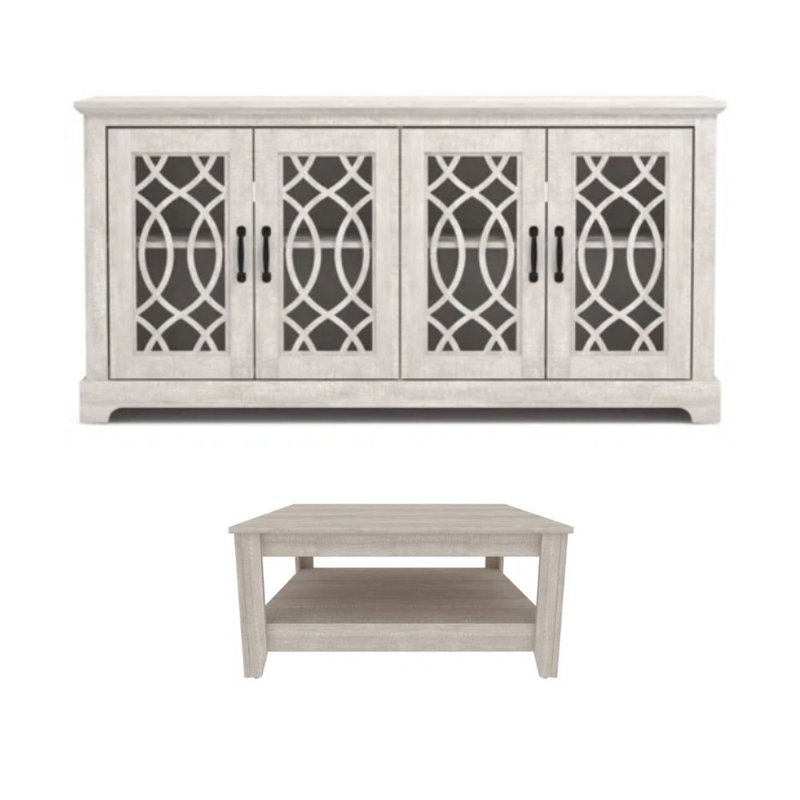 Weddel Basilico Transitional 2 Piece Living Room Media And Coffee Table Set, Dusty Gray Oak, Dusty Gray Oak