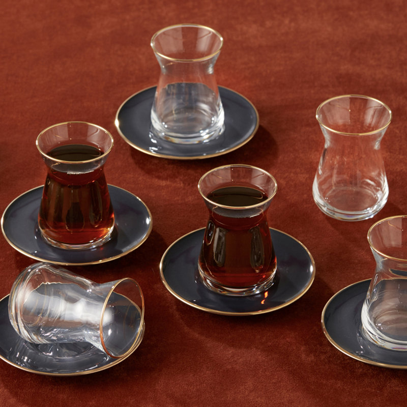 Karaca Retro Glass Turkish Tea, 50ml, Anthracite Gold