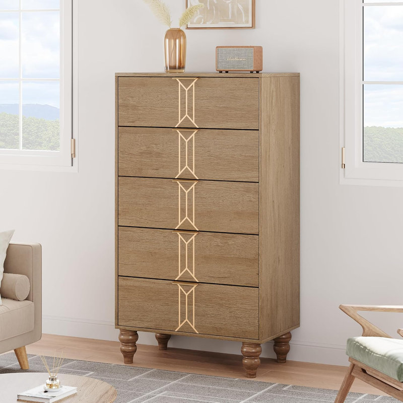 Commode 5 tiroirs Dricketts, Chêne