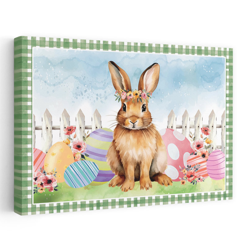 Lapin de Pâques et œufs de Pâques - Lapin de ferme moderne avec couronne de fleurs, H 60 po x l 40 po