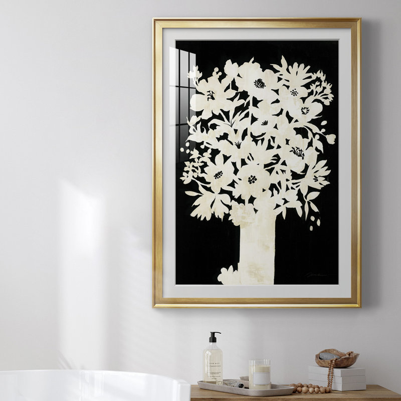 Floral Silhouette - Vintage Botanical Print, Matted and Framed Under Acrylic Glass, Living Room and Dining Room Wall Art