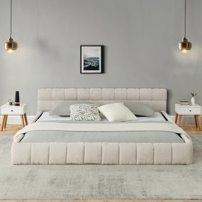 Lit plateforme tapissier avec tête de lit YDT California King Chenille, beige