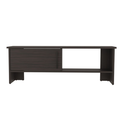 Meuble télé moderne pour téléviseurs jusqu'à 55 pouces, centre multimédia avec tablette ouverte, rangement et système de gestion des câbles, noyer foncé