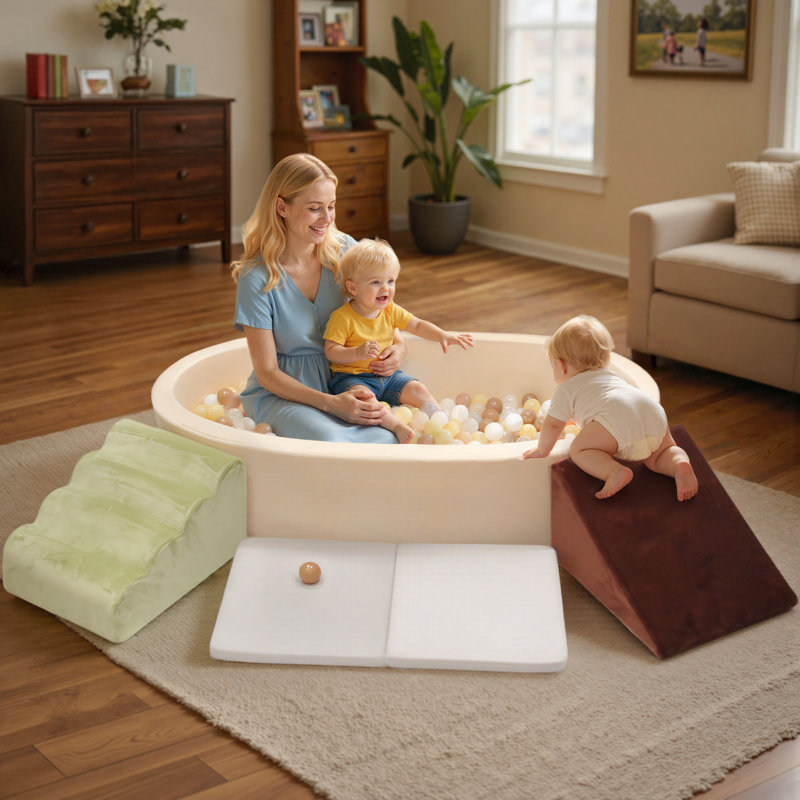 SoftPark 5-In-1 Soft Climber and Large Ball Pit, Foam Climbing Blocks, Big Ball Pool, Cushions for Toddlers