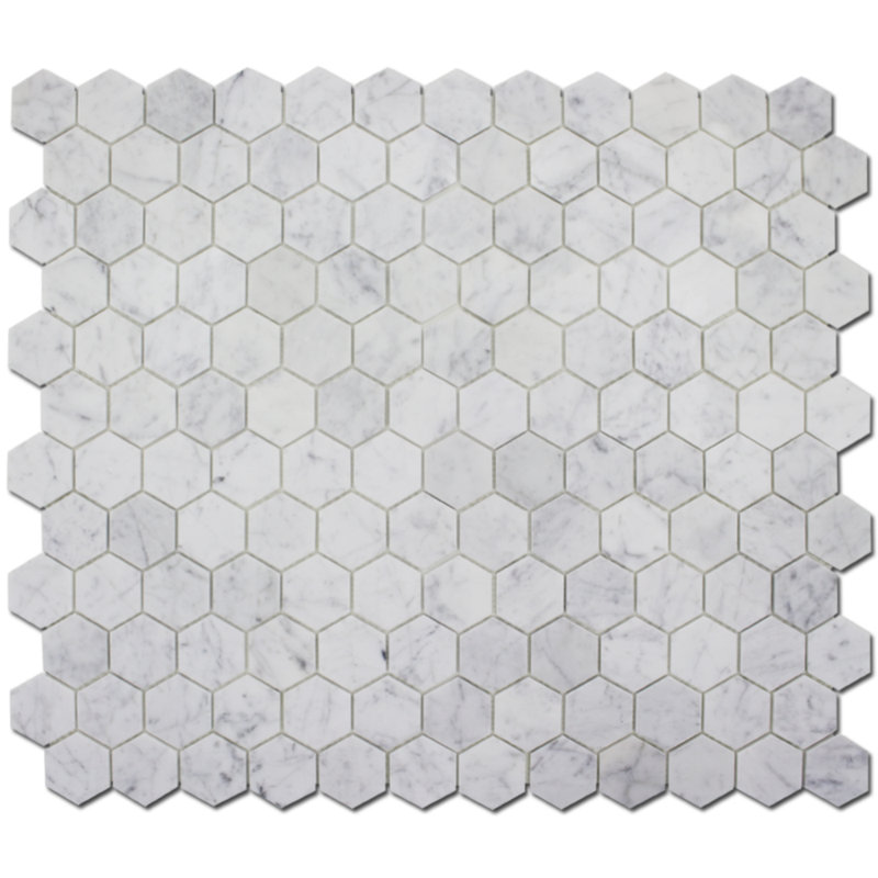 2" x 2" Marble Honeycomb Mosaic Wall & Floor Tile, Bianco Carrara