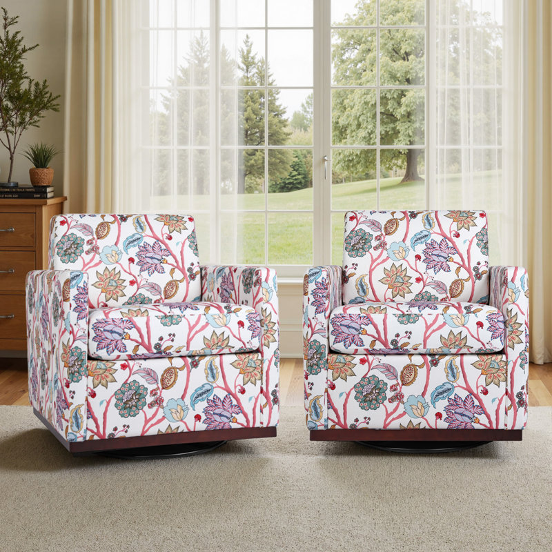 Fauteuil rembourré pivotant, Mélange de coton floral vif