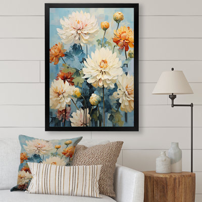 «Blue Blooms Zinnias Flowers I» sur toile