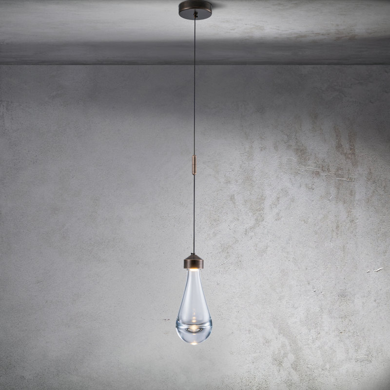 Luminaire suspendu à DEL en verre 1 lumière intégré moderne en forme de goutte 1 lumière 5 "pour îlot de cuisine ou salle d'étude