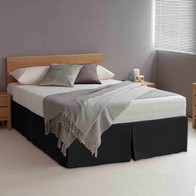 Jupe de lit de 16 po avec jupes de lit en microfibre brossée plissée, Double, Noir