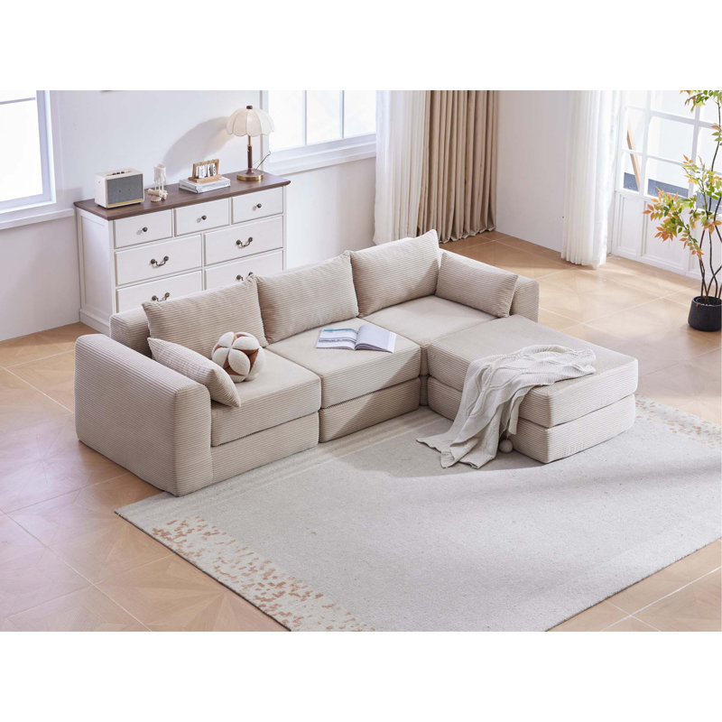 Ensemble modulaire de canapé modulaire rembourré en L de 100 pouces avec 5 coussins pour salon, appartement, chambre à coucher