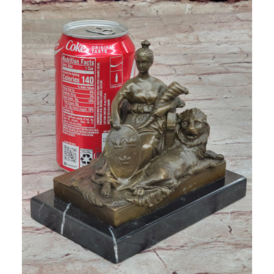 Rapids Fortuna Roman Goddess Of Prosperity W/ Cornucopia  Lion - Bronze Sculpture By Milo