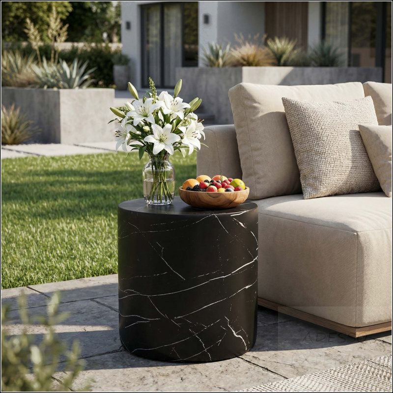 Cylinder MGO Side Table with Black Marble Finish