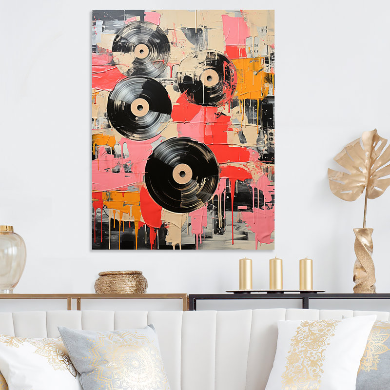 Disque vinyle rose II - art mural vinyle, H 20 po x l 12 po x P 1 po