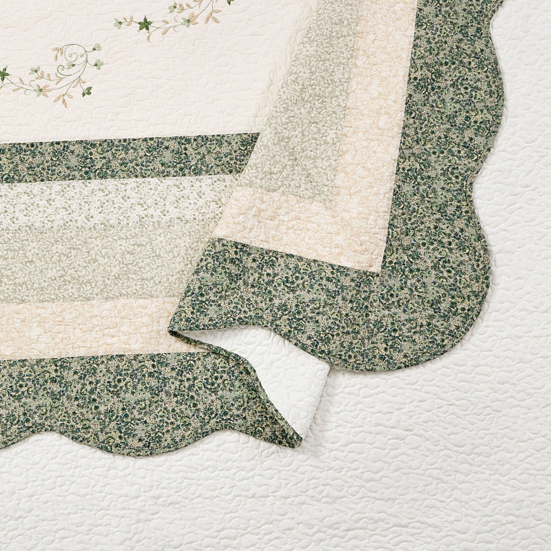 Harper Green Floral Embroidered Single Bedspread/Coverlet (shams not included), Queen Bedspread
