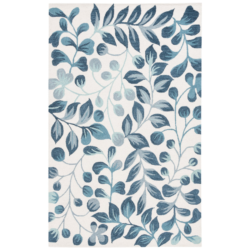 Jardin Tufted Wool Cotton Floral Rug in Ivory/Blue, Rectangle 8' x 10'