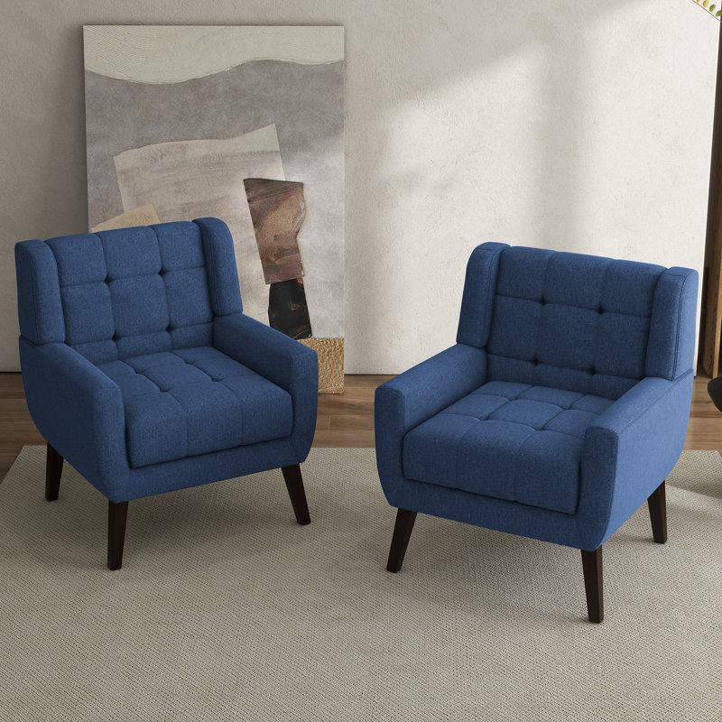 Jaqueze Upholstered Blue Polyester Tufted Square Arm Accent chair, Blue Polyester