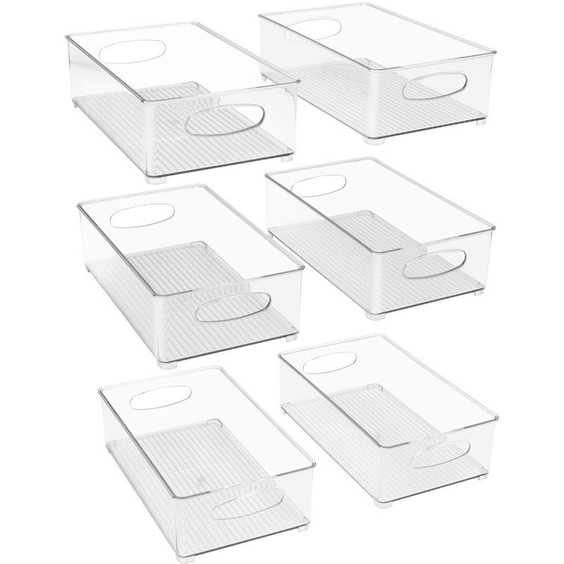 Hosler 6 Pack Medium Stackable Clear Storage and Organizer Bins with Handles
