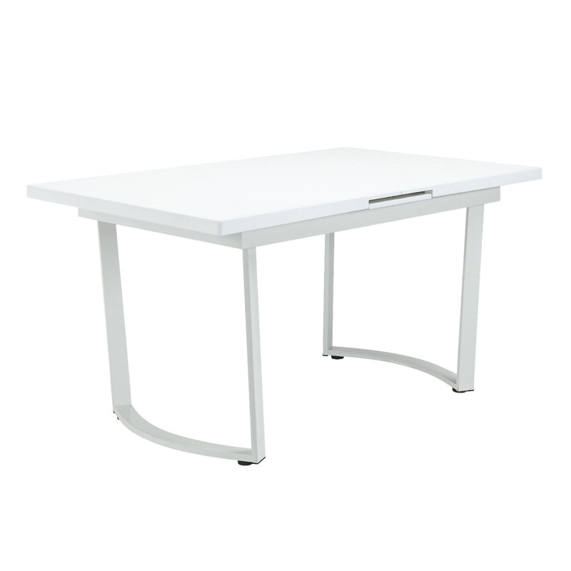 Rectangular Dining Table In High Gloss White Finish,Extendable dining table with Metal Legs