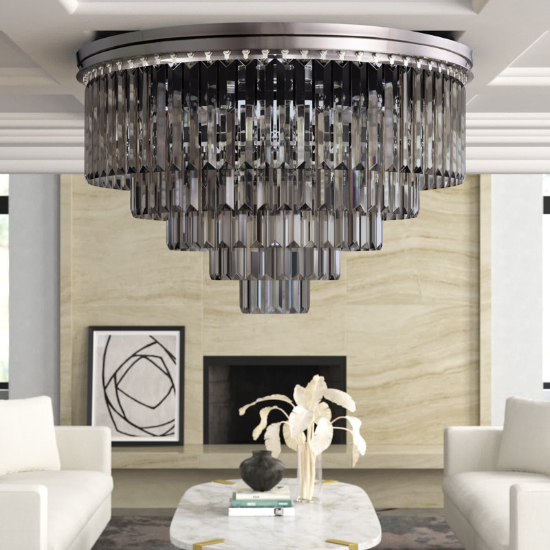 Yazmin Crystal Flush Mount, Gray, Polished Nickel