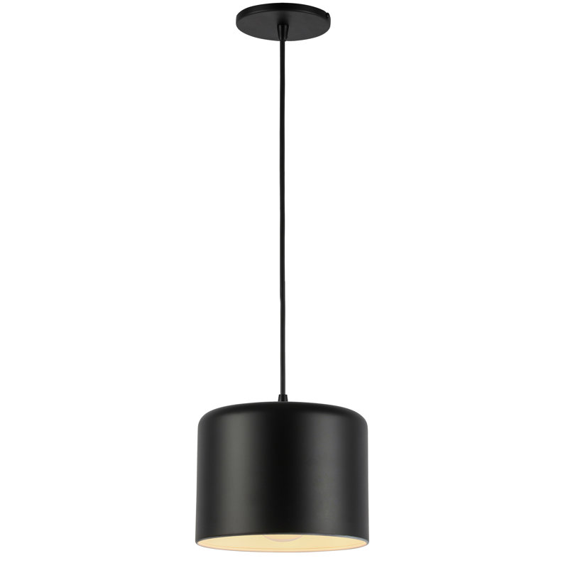 Luminaire suspendu tambour simple à 1 lumière Axtin, Noir mat, Noir