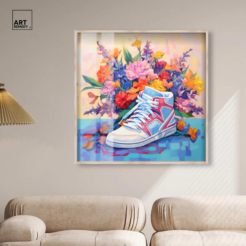 Art mural coloré par Sneaker II, H 41 po x l 41 po, Crème, crème