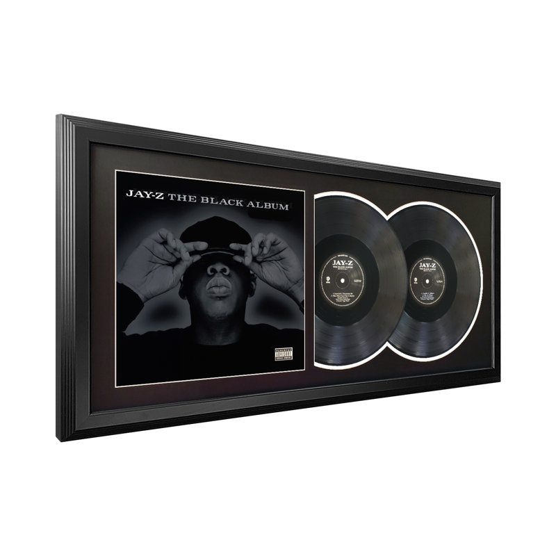 Jay-Z «The Black Album», art mural double disque vinyle encadré, présentation de la pochette d'albums, décor de souvenirs de musique, cadeau unique pour les amateurs de vinyle