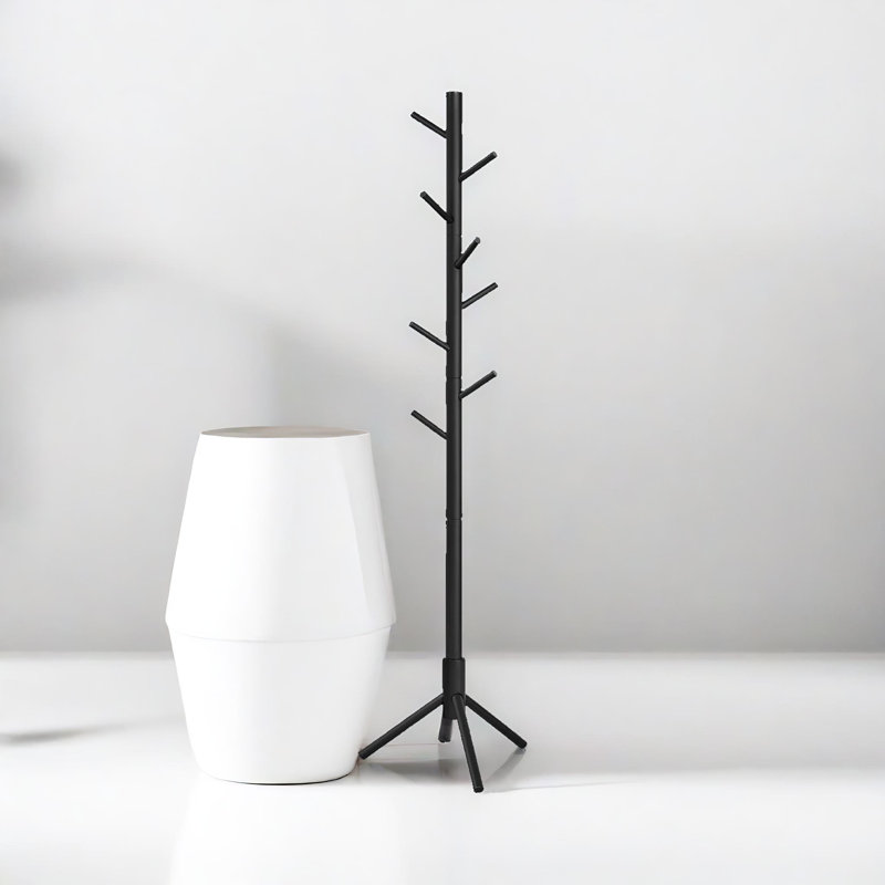 8 - Hook Wooden Coat Stand With Adjustable Height Hallway Bedroom Furniture
