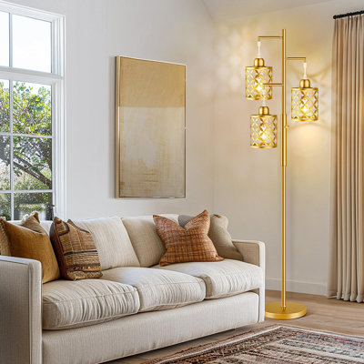 Lampe sur pied à intensité variable de 68 po, lampe sur pied moderne avec cage en métal élégante, grandes lampes sur pied de style industriel pour le salon, la chambre à coucher, la salle d'étude et le bureau (ampoules à DEL de 2000 lm incluses) - or