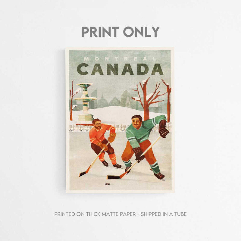 «Montreal Pond Hockey Art Print», hommes jouant sur de la glace gelée