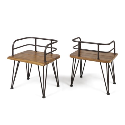 Industrial Style Rustic Chair - 2 Pieces, Wood Seat, Iron Frame, Finish For Outdoor Patio Chairs, Finish, Stylish Furniture