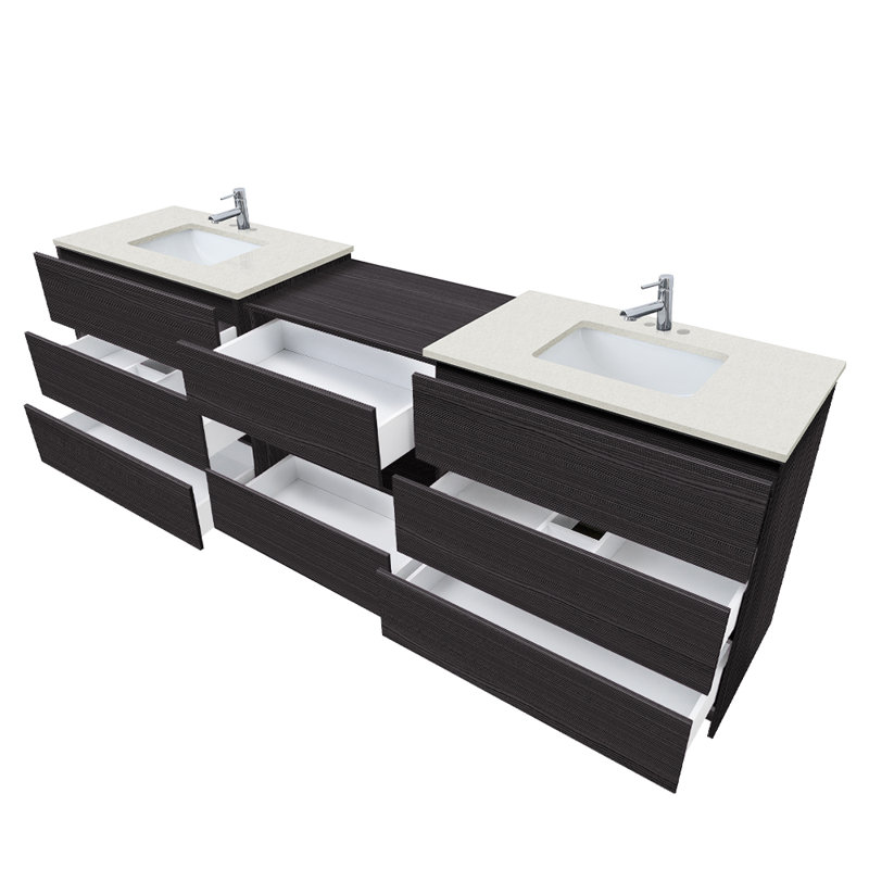 102'' Double Bathroom Vanity with Engineered Quartz Top, Black, 4" Centerset, Galaxy White