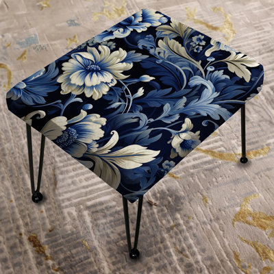 Cobalt Blue Ornate Corners Victorian Pattern - Floral Rectangle Ottoman