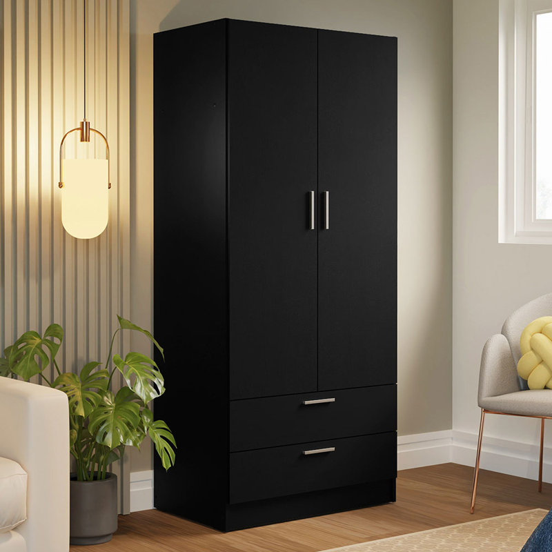 Armoire de rangement à 2 portes et 2 tiroirs Latitude Run® avec tablette et espace de suspension Armoire en bois L 31 po