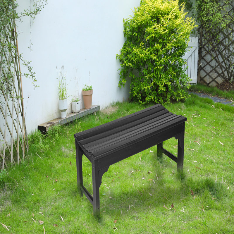 Backless HDPE Adirondack Bench With Wood Texture, Poly Lumber Seat For Patio, Backyard, Balcony, All Weather Resistant With UV Protection, Black