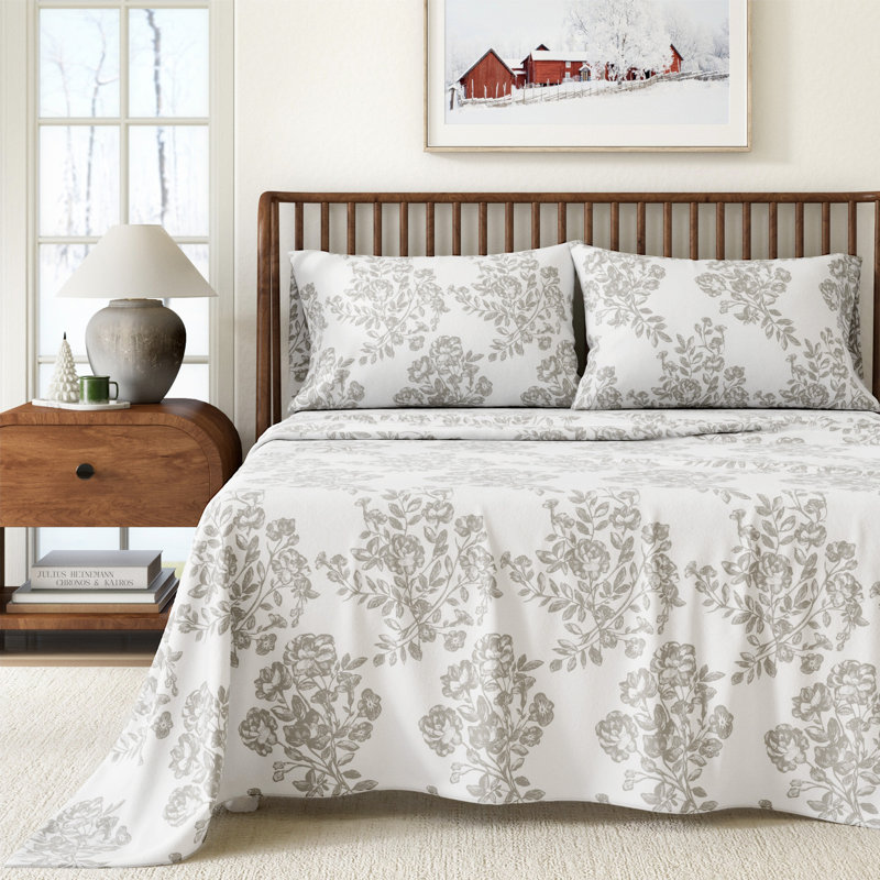 Ensemble de draps 100% flanelle de coton, Gris toile, Grand avec deux taies d'oreiller