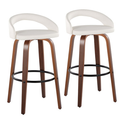 Tabouret de bar à hauteur fixe avec pivot en bois et similicuir avec repose-pieds rond en métal - ensemble de 2