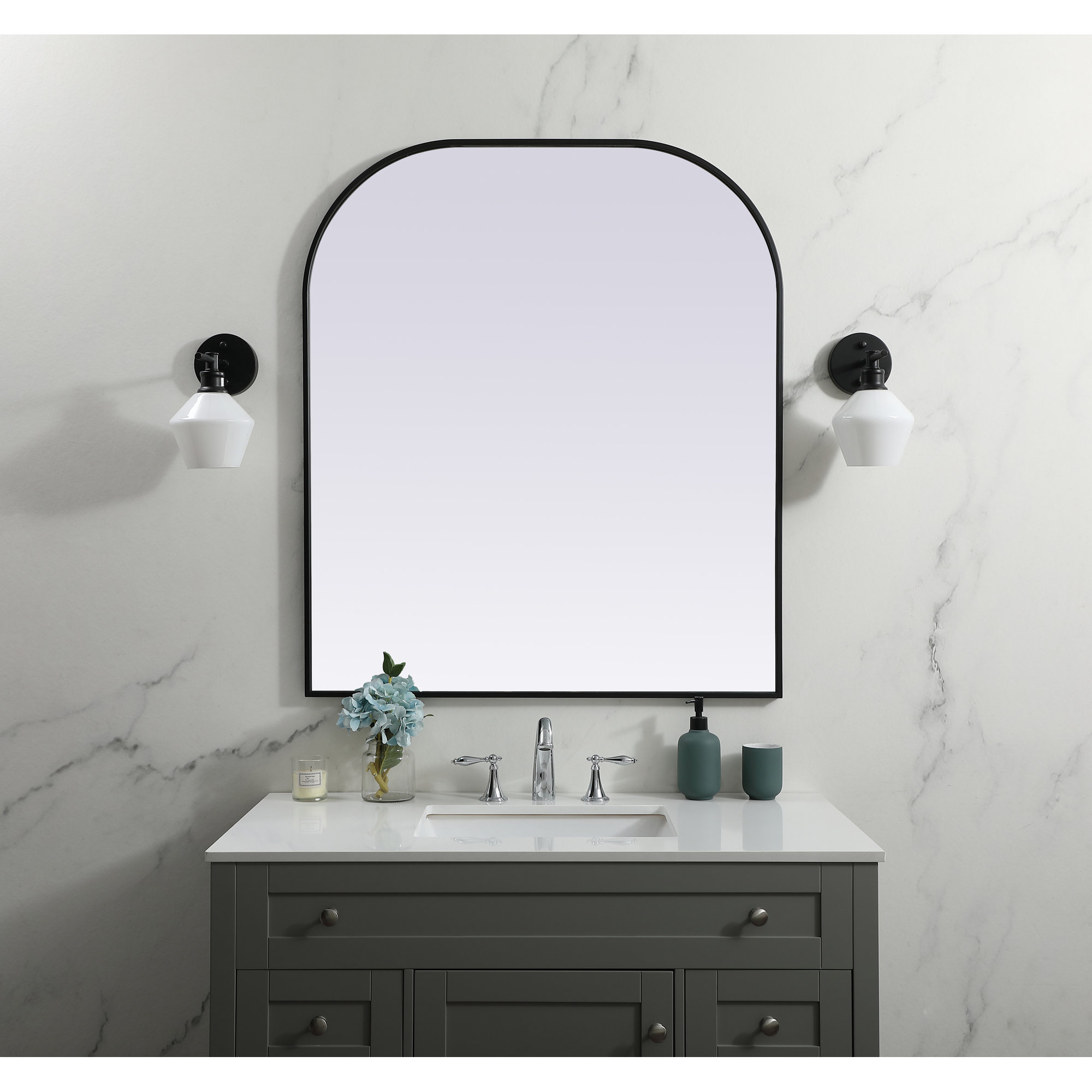 Sabine Metal Wide Arch Wall Mirror, 42" x 36", Black
