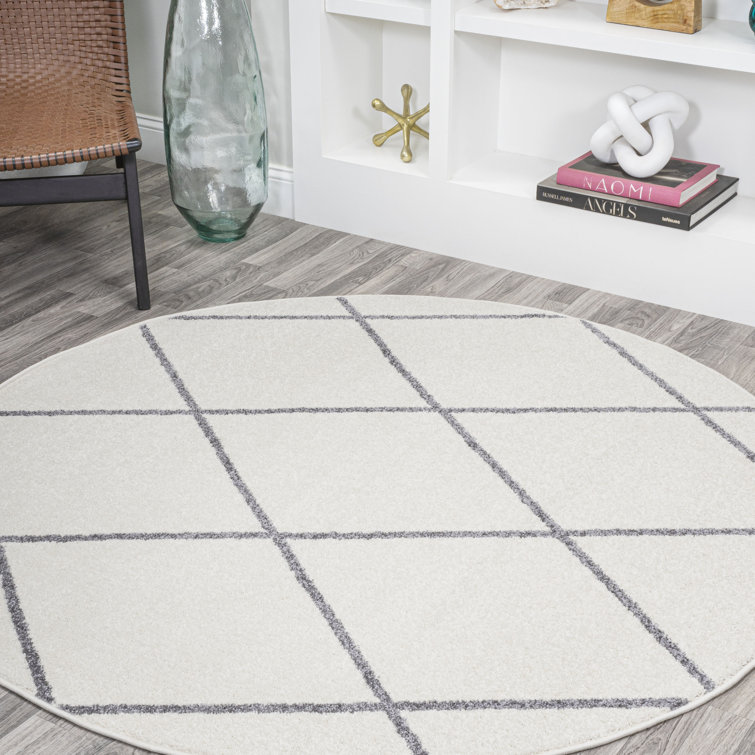 Bertrice Minimalist Diamond Trellis White/Gray Rug