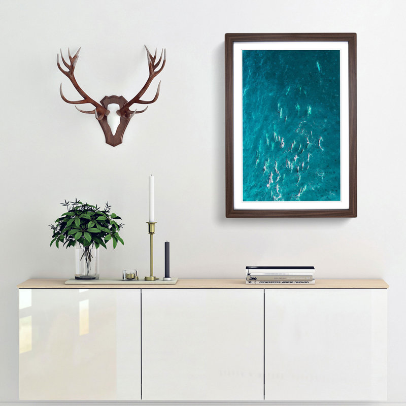 Many Dolphin in Abstract - Framed Print, 76cm H x 50cm W x 2cm D, Walnut