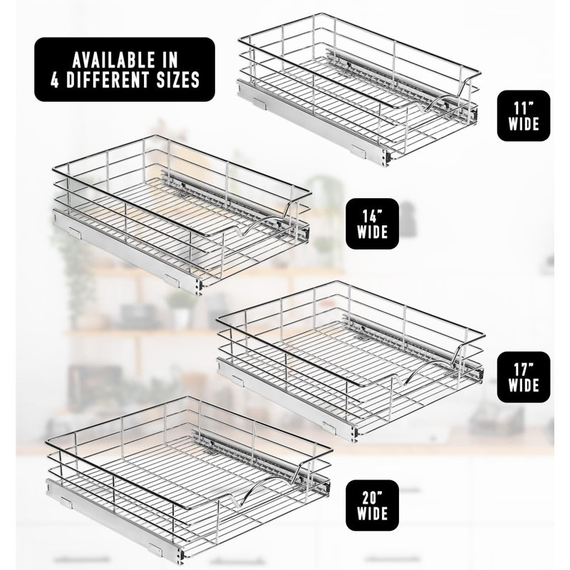 Organisateur de garde-manger escamotable robuste avec finition chromée antirouille, H 6 po x l 18,01 po x P 21 po