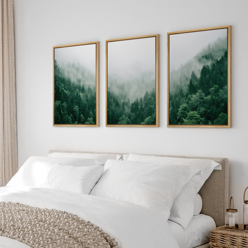 «Fog and Mist Mountain Forest Valley Nature Wilderness», reproduction sur toile 3 pièces, H 24 po x l 16 po x P 1,5 po