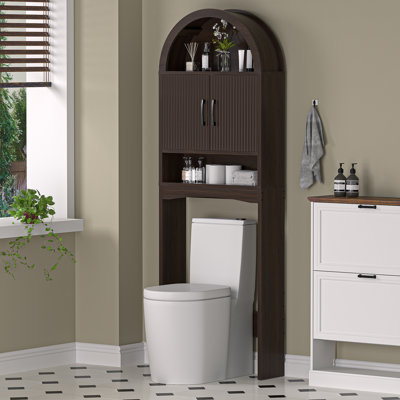 Over The Toilet Storage Cabinet, Freestanding Bathroom Organizer With Adjustable Shelf And Anti-tip Device, Arched Cabinet With Doors, Space-saving Toilet Storage For Bathroom, Laundry, Mini Bar