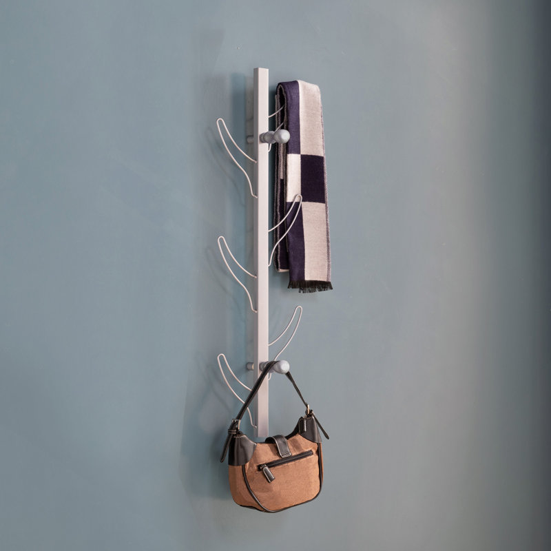 Vertical Eight Hook Coat Rack Wall Mount, Silver