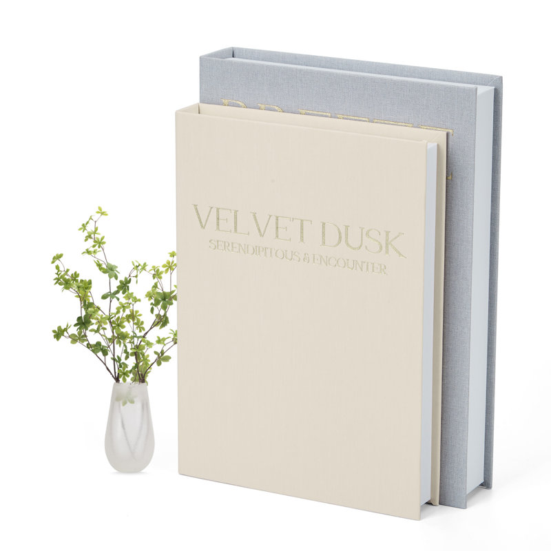 Ensemble de 4 boîtes de rangement en lin magnétiques - Organisateur décoratif en forme de livre pour la maison, le salon, le bureau ou la bibliothèque - Durable, peu encombrant, fermeture magnétique - gris et beige - ensemble 2