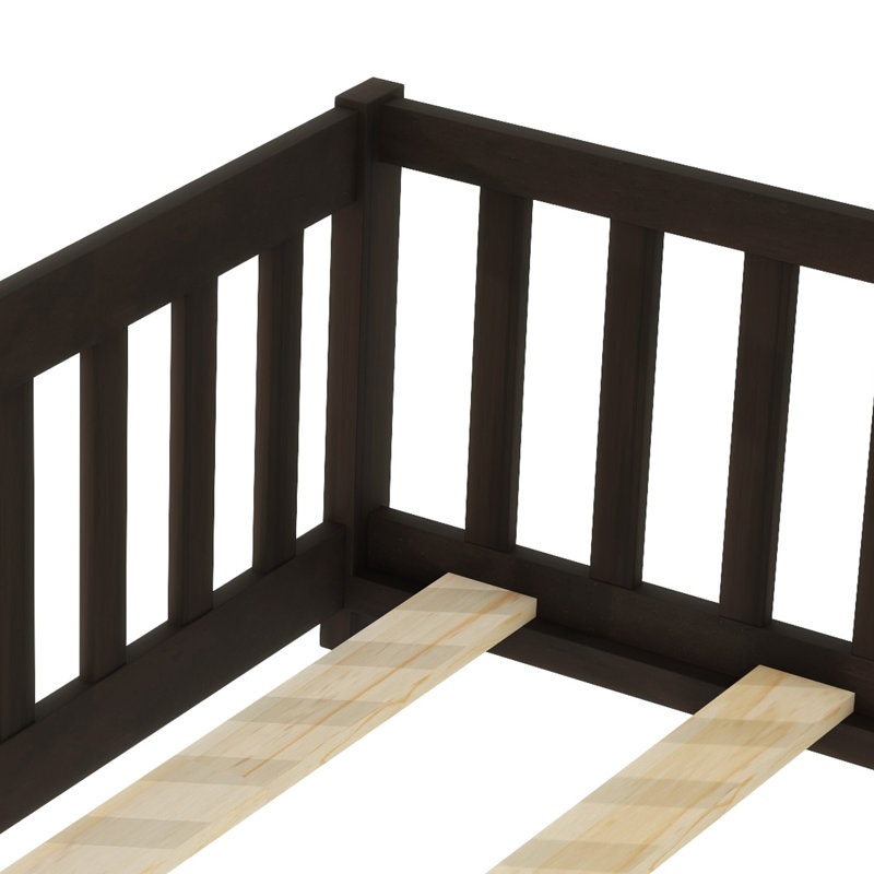 Lit plateforme avec clôture Giezi Kids, Espresso, Full