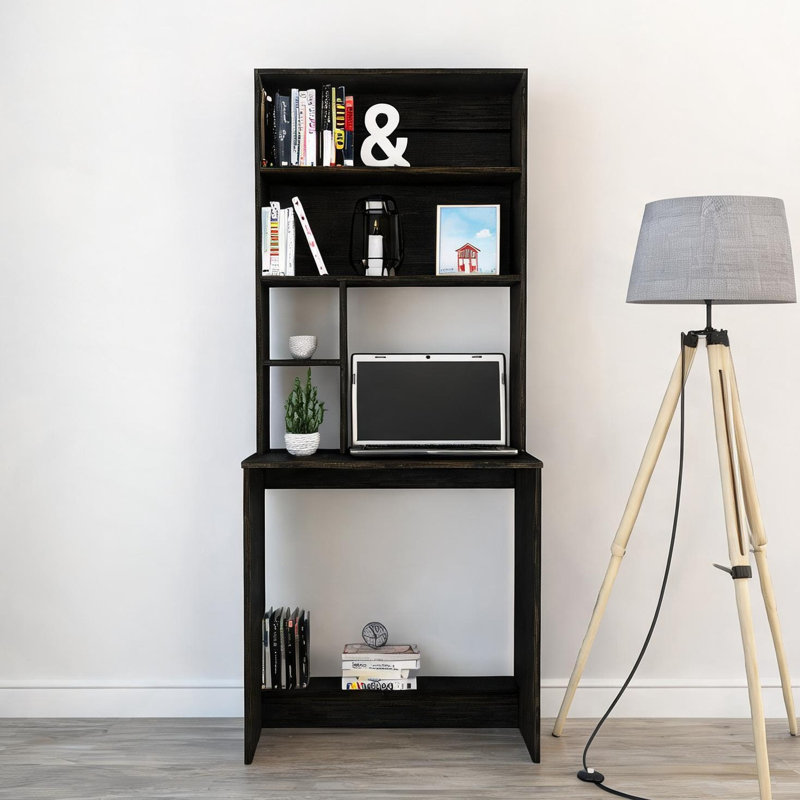 Bureau d'écriture avec rangement à cinq niveaux en panneau de particules noir profond, l 29,6 po x P 19,1 po