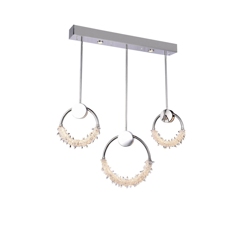 Luminaire suspendu chromé 5 lumières DEL avec perles en cristal transparent, Chrome