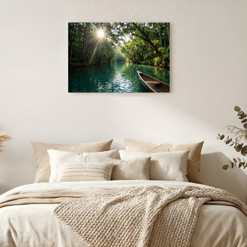 Art mural sur toile Gallery Wrap pour le salon, la chambre à coucher, le bureau ou le vestibule - décoration murale décorative avec rivière Sunlight