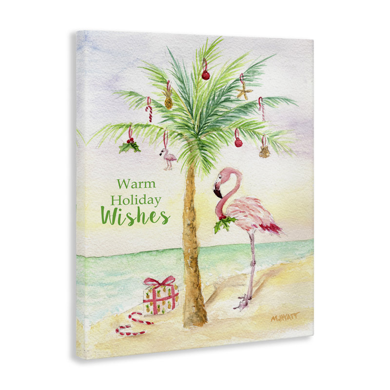 «Tropical Flamingo Christmas Nautical Palm Tree - Floater Frame», reproduction d'art, H 40 po x l 30 po x P 1,5 po