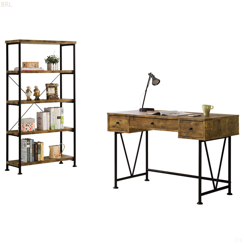 Rustic Nutmeg 2-Piece Computer Desk And Bookcase